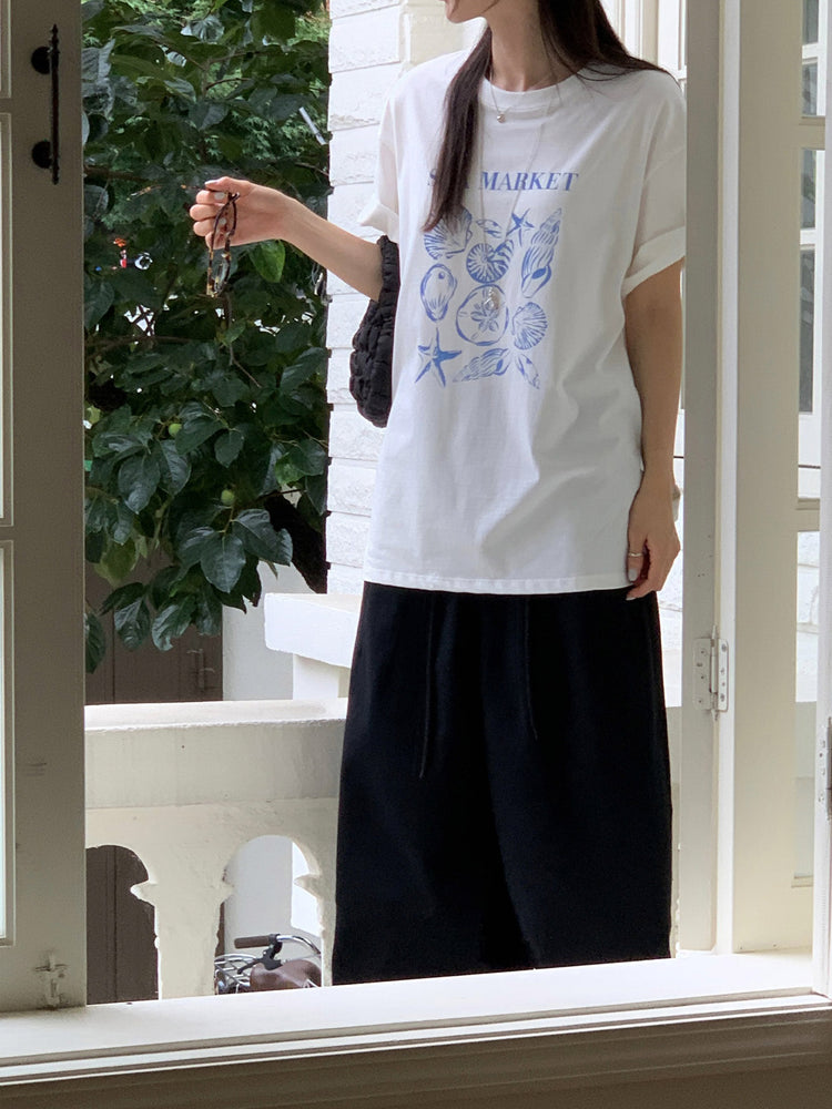 貝殼印花細節寬鬆t