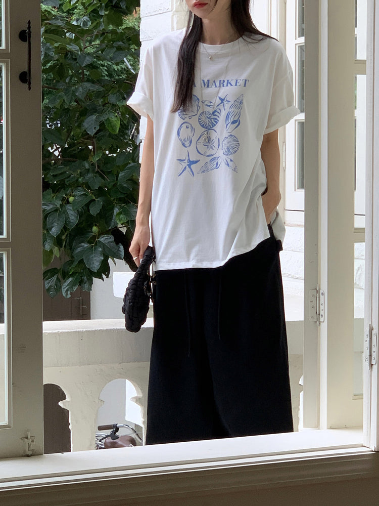 貝殼印花細節寬鬆t