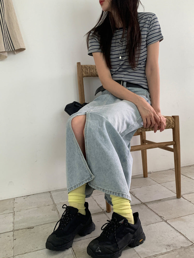 撞色條紋合身上衣