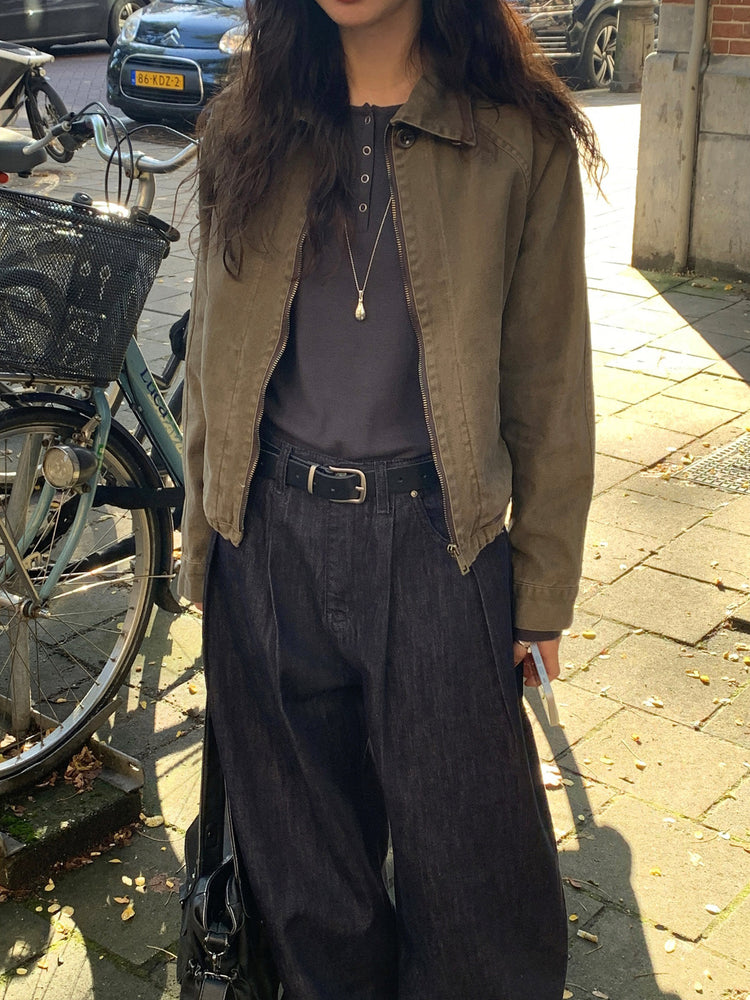 復古翻領洗水質感外套