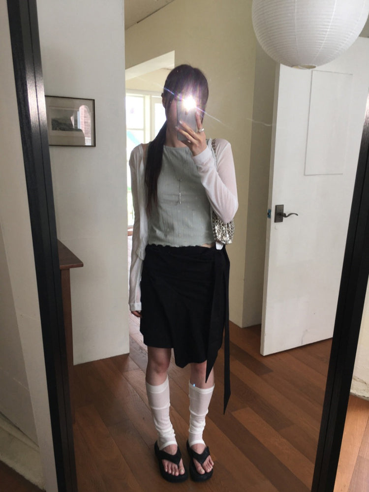交疊綁帶不對稱裙