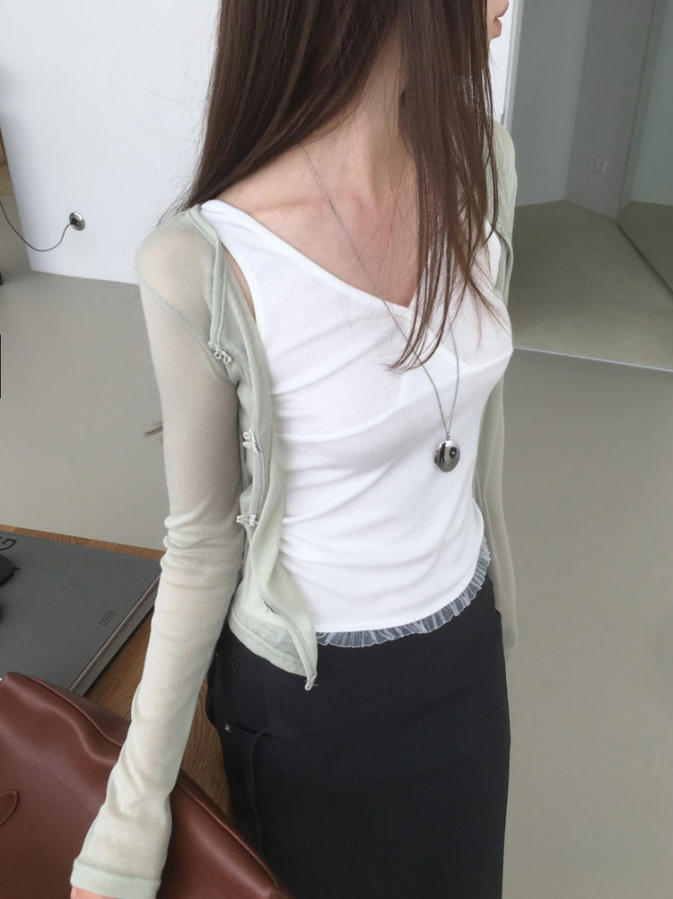 交疊蕾絲邊細節背心