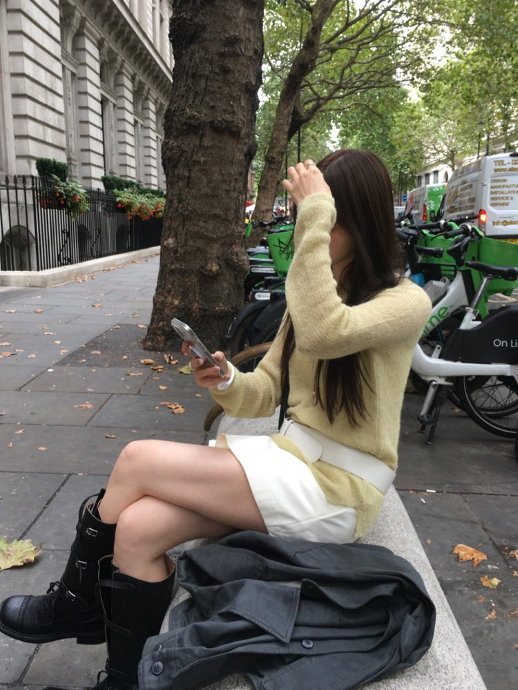 微透膚美色修身針織上衣