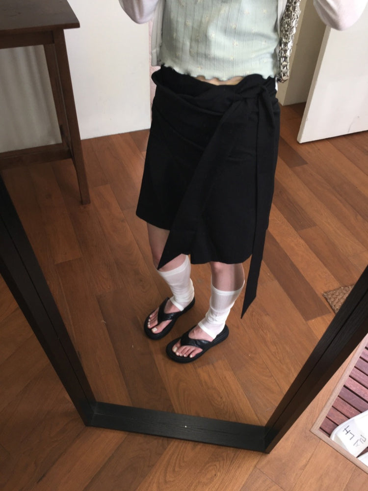 交疊綁帶不對稱裙