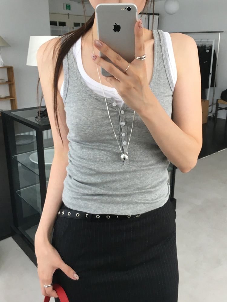 U領排鈕修身背心