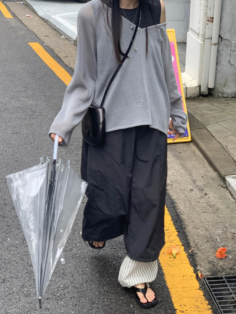 微透V領寬鬆針織衫