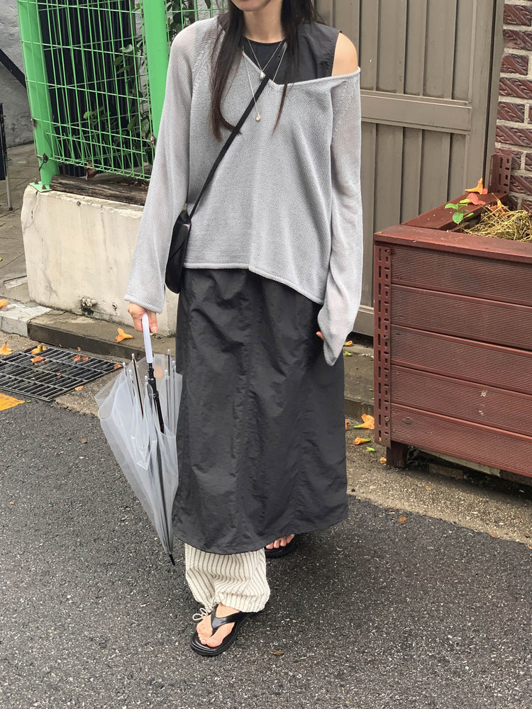 微透V領寬鬆針織衫