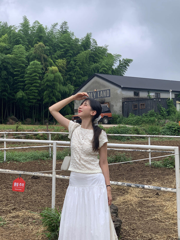 皺皺縷空細節兩穿上衣