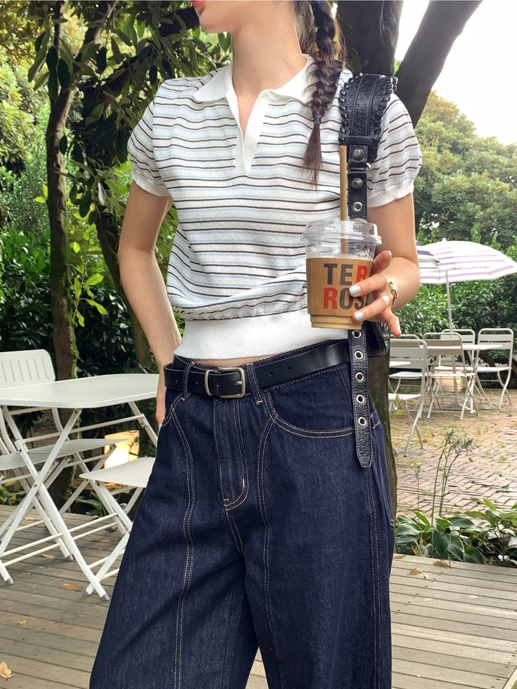 弧壓線細節牛仔褲