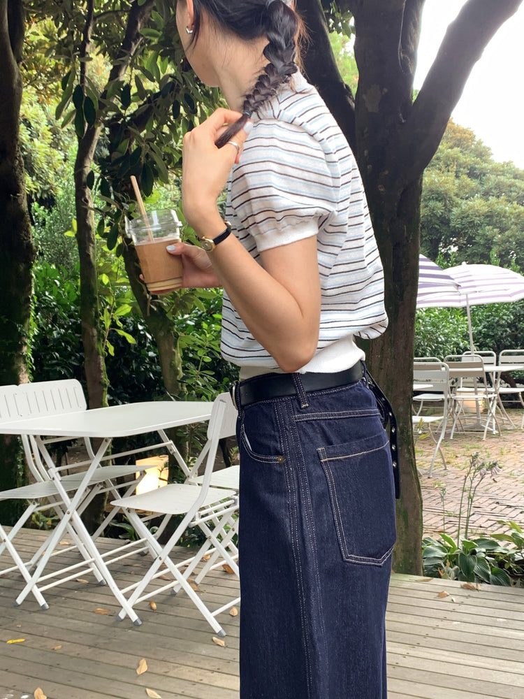 弧壓線細節牛仔褲