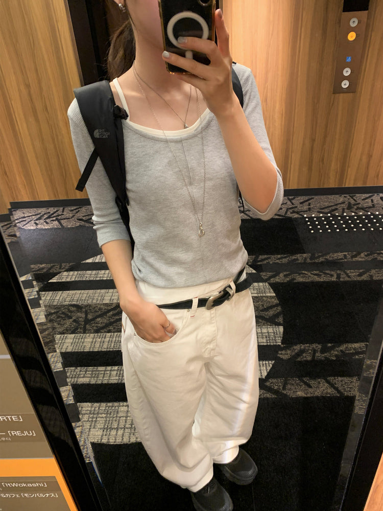 華夫格七分袖上衣