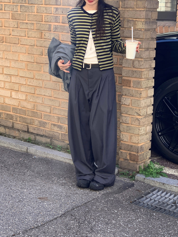 撞色條紋排鈕針織外套