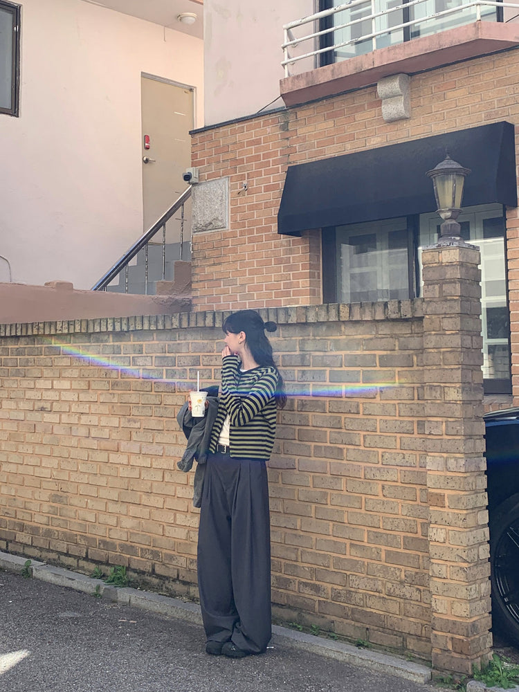 撞色條紋排鈕針織外套