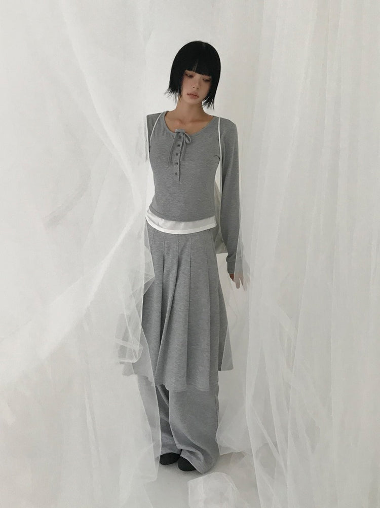 舒適休閒棉質百褶裙褲