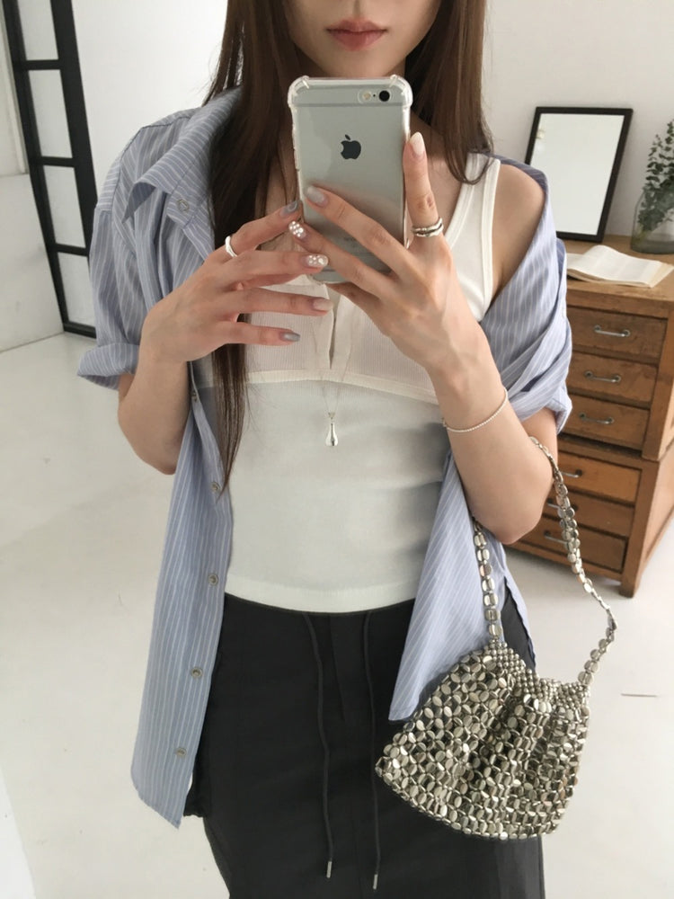 U領排鈕修身背心