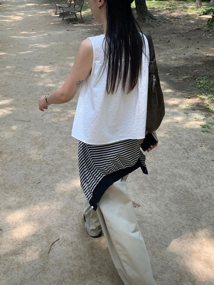 泡泡格紋紋理寬鬆排鈕背心