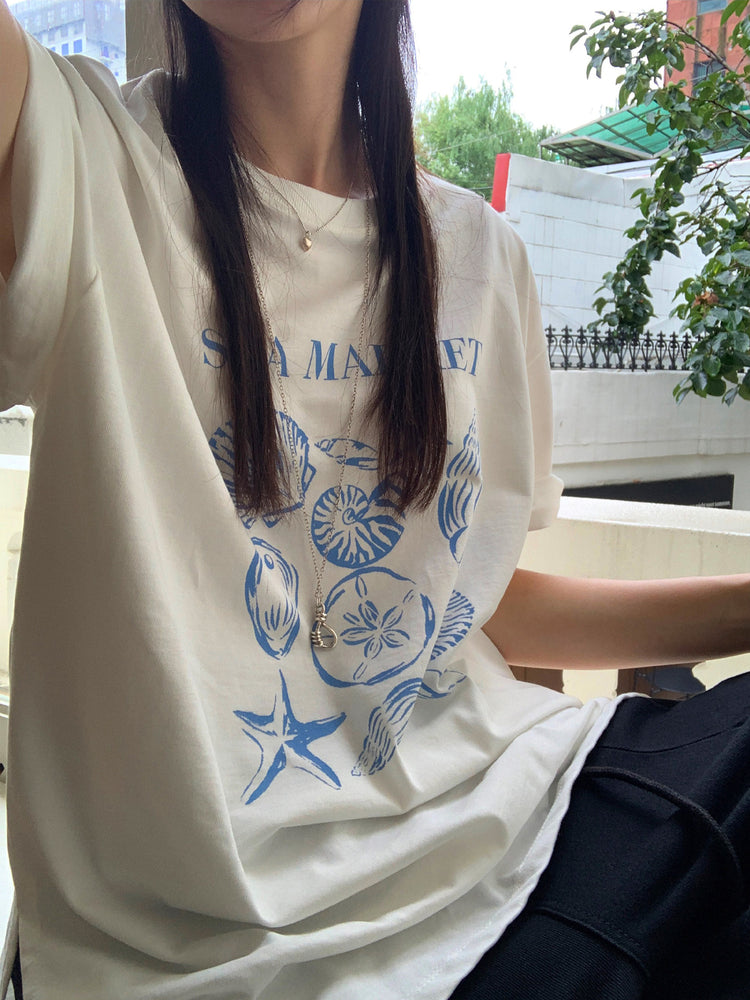 貝殼印花細節寬鬆t