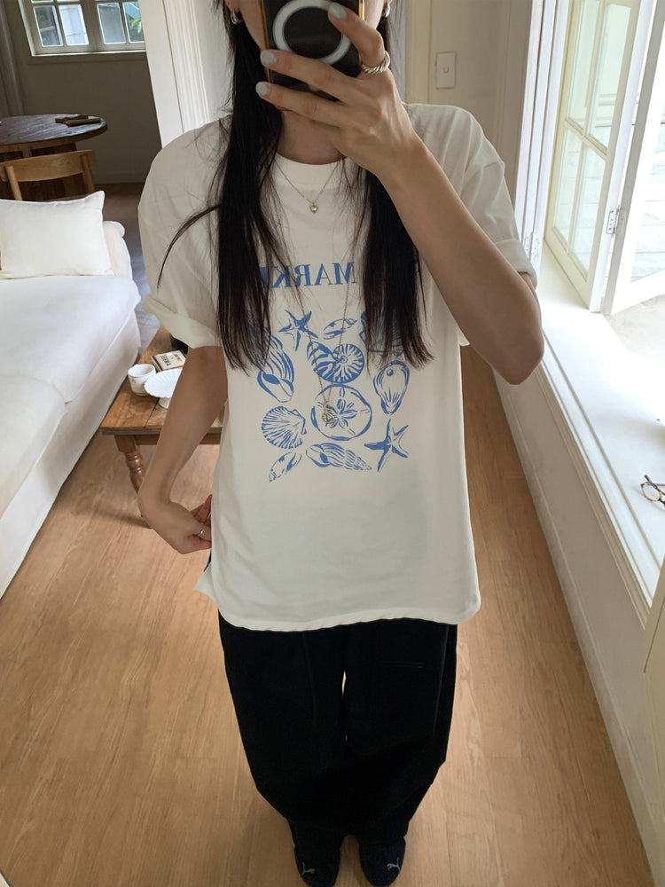 貝殼印花細節寬鬆t
