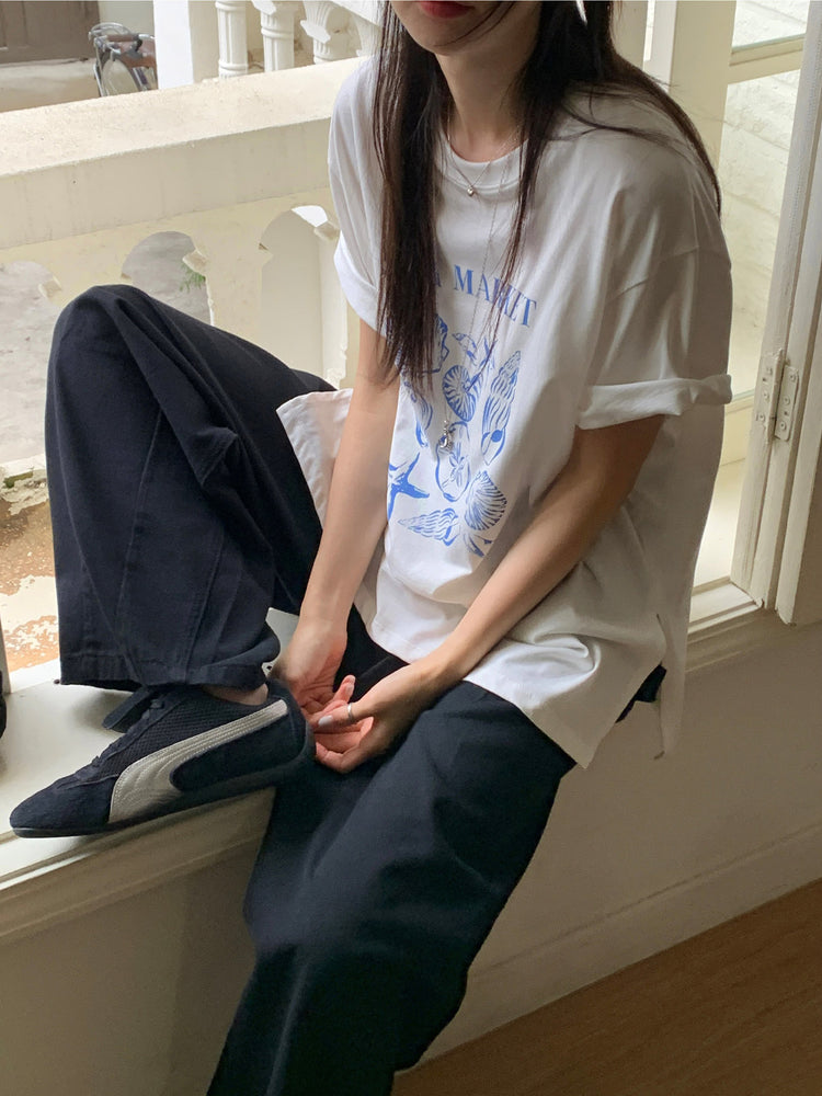 貝殼印花細節寬鬆t