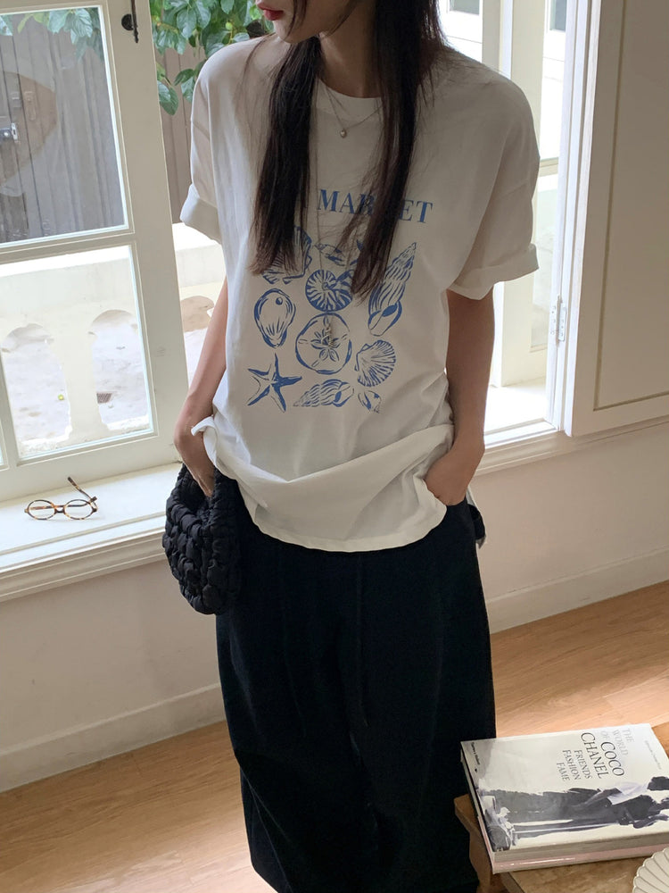 貝殼印花細節寬鬆t