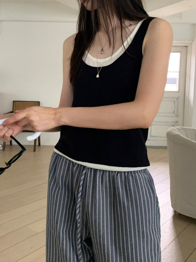 舒適感條紋直褲