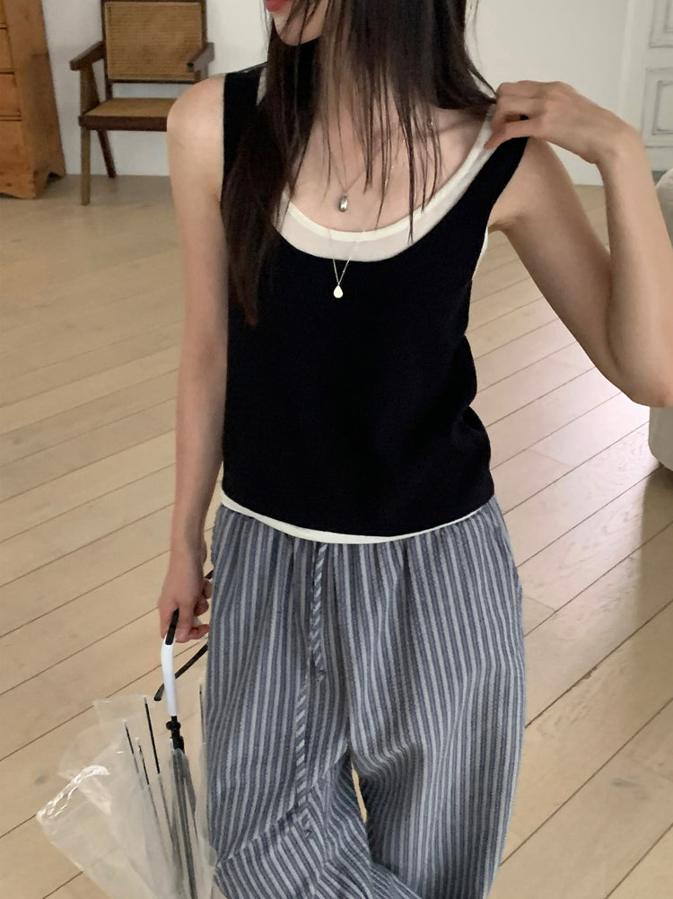 舒適感條紋直褲