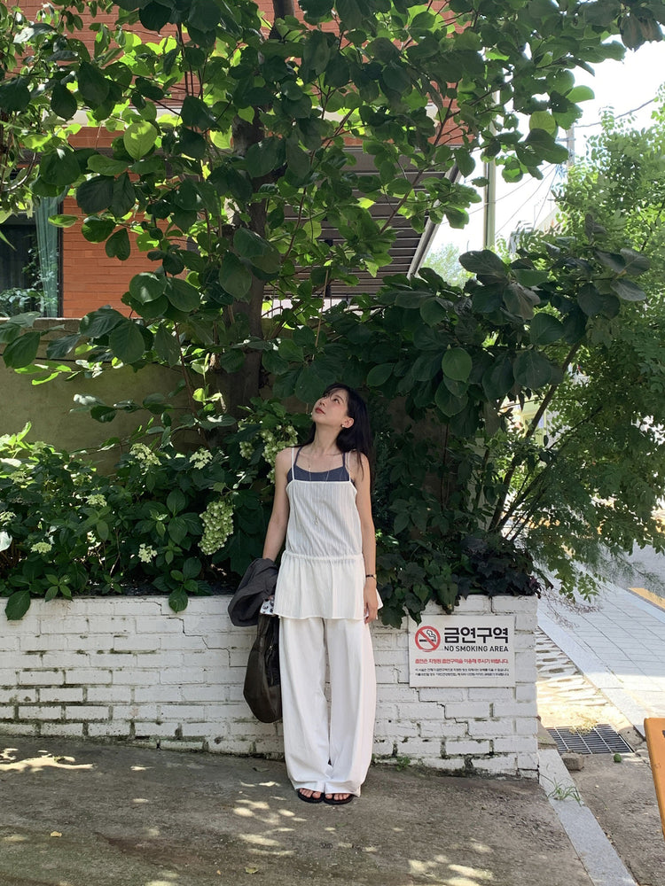 微透紋理綁帶修腰細節連身裙