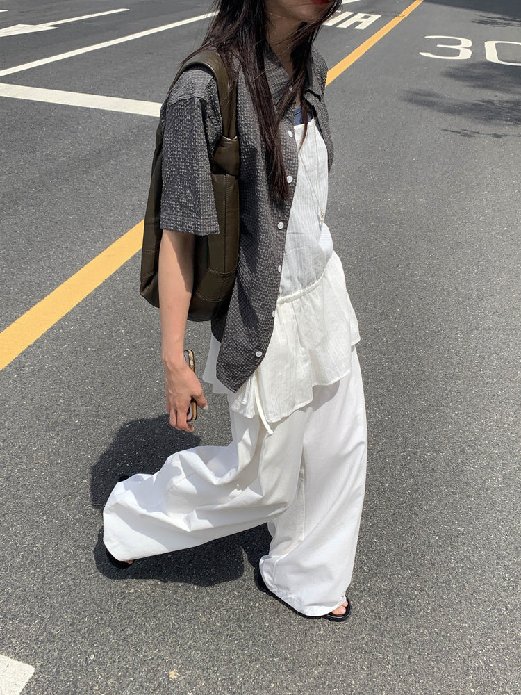泡泡格紋翻領短袖襯衫