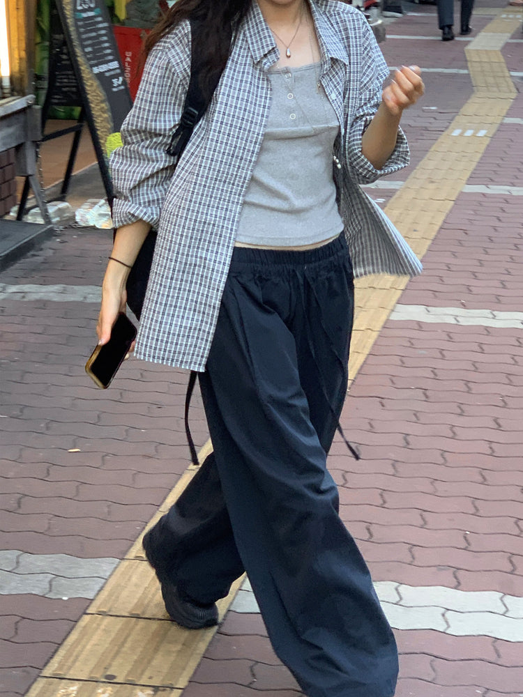 復古撞色格紋寬鬆襯衫