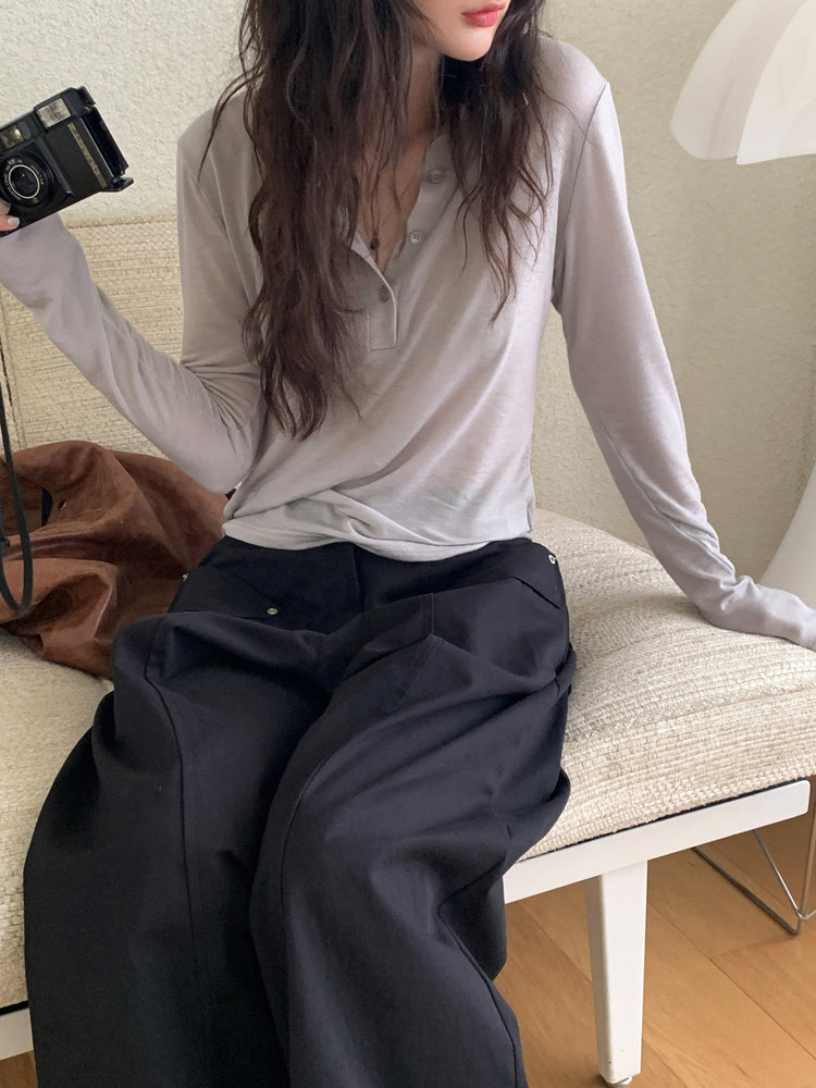 微透翻領扣鈕細節上衣