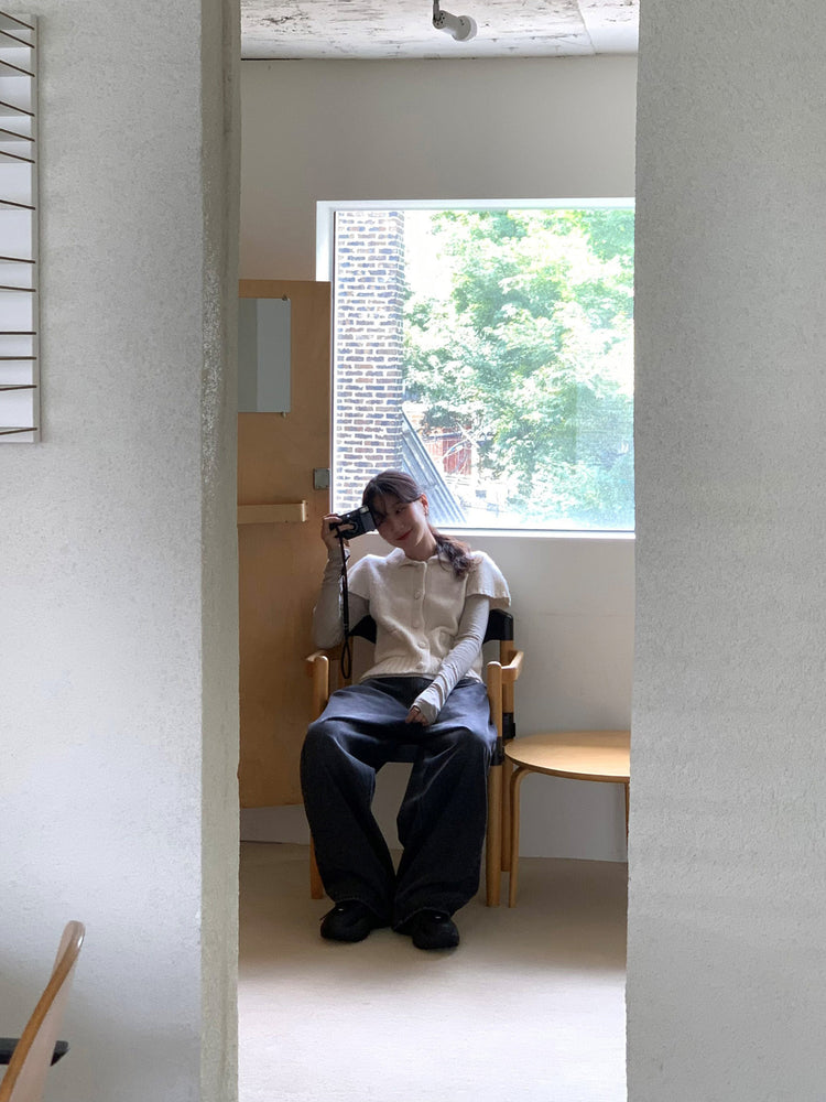 翻圓領排鈕細節針織上衣