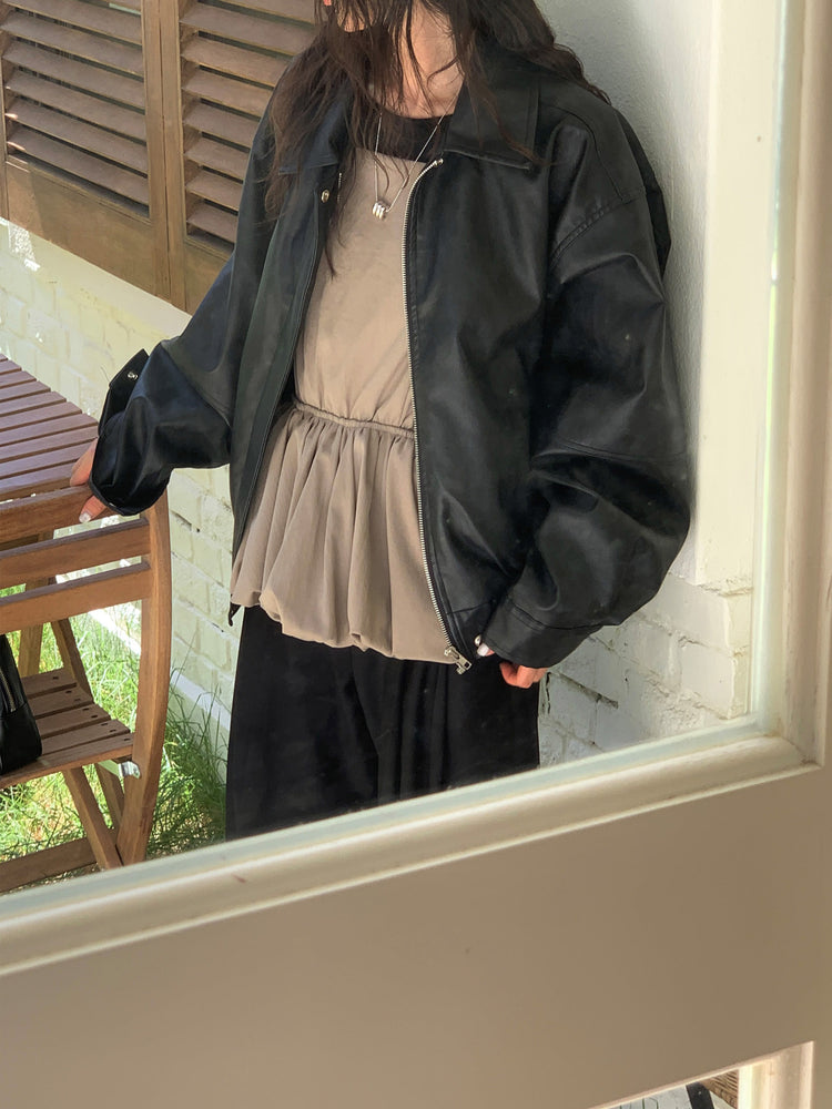 細帶泡泡下擺綁帶細節上衣