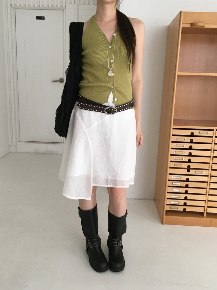 美色V領排鈕修身針織上衣