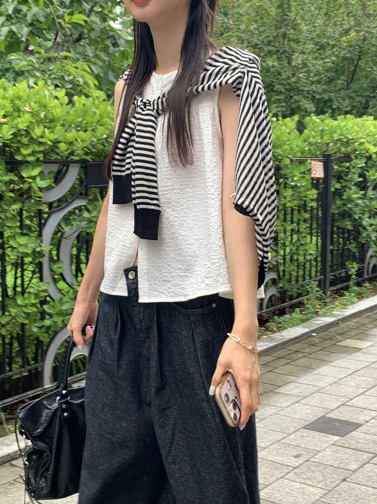 泡泡格紋紋理寬鬆排鈕背心