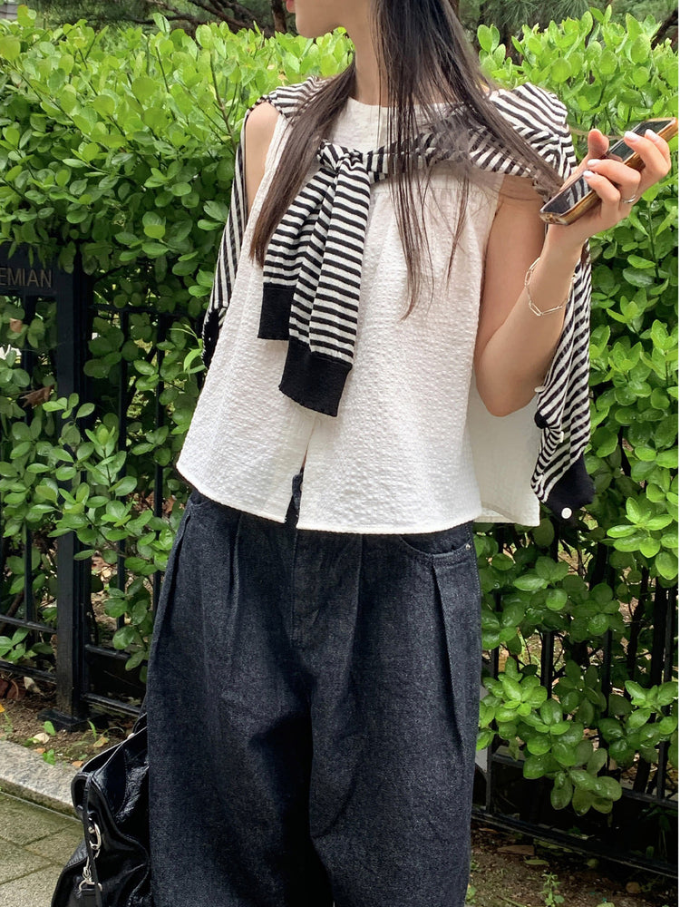 泡泡格紋紋理寬鬆排鈕背心
