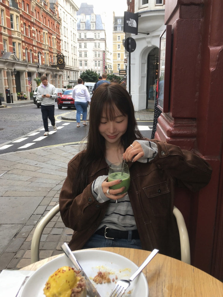 翻領明線細節麂皮外套
