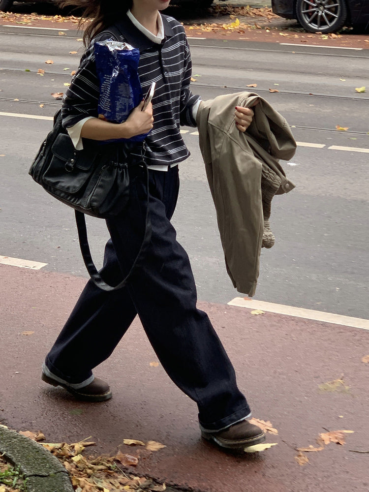 翻領撞色條紋針織衫