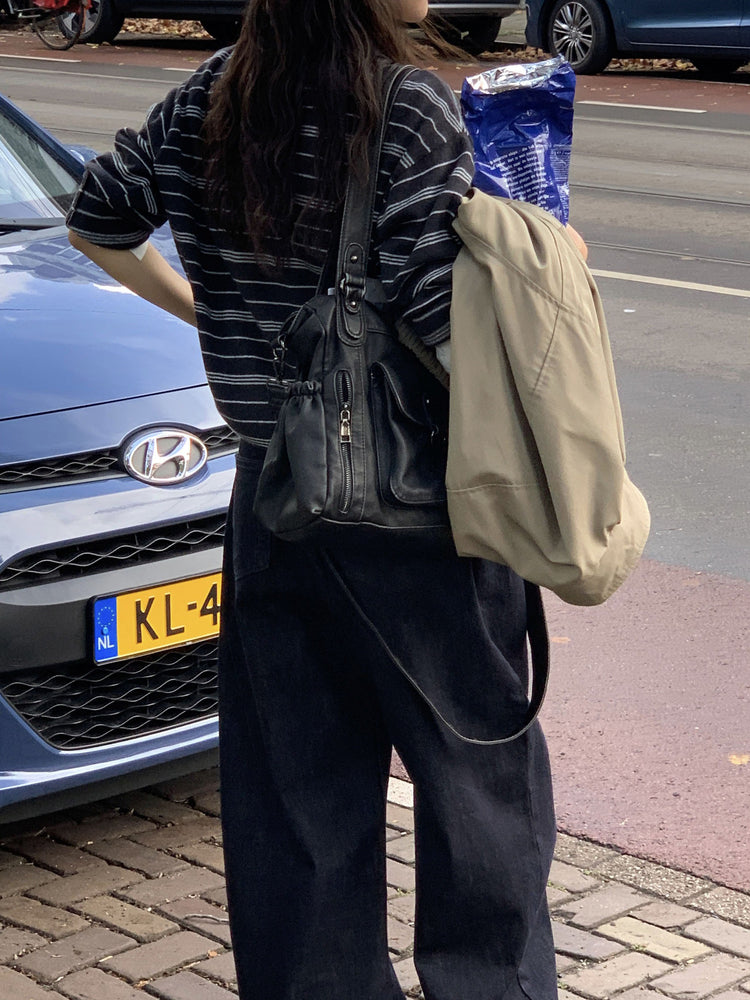 翻領撞色條紋針織衫