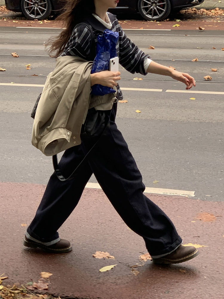 翻領撞色條紋針織衫