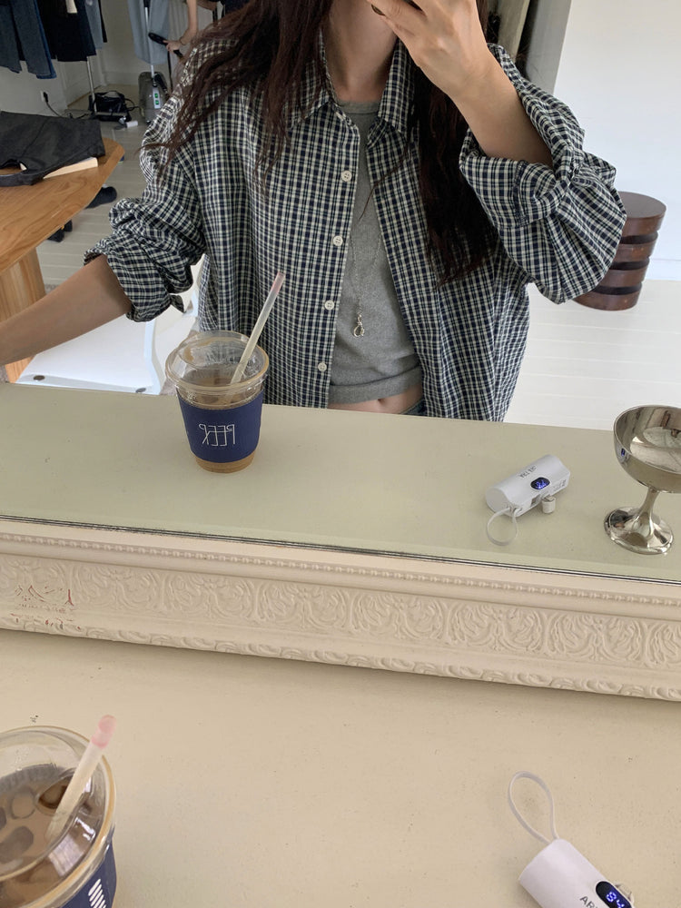 復古撞色格紋寬鬆襯衫