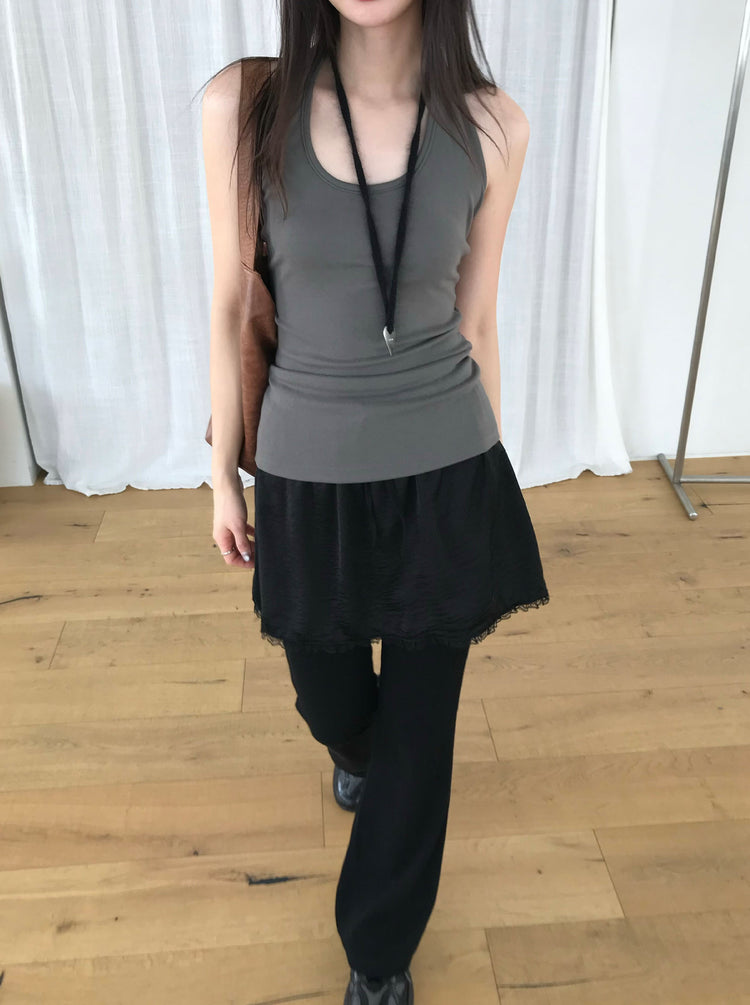 光澤感蕾絲邊細節短裙