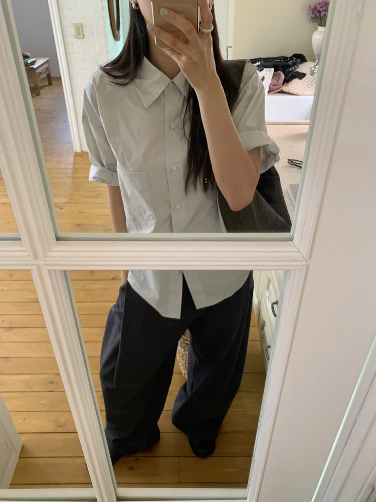 美色翻領短袖襯衫