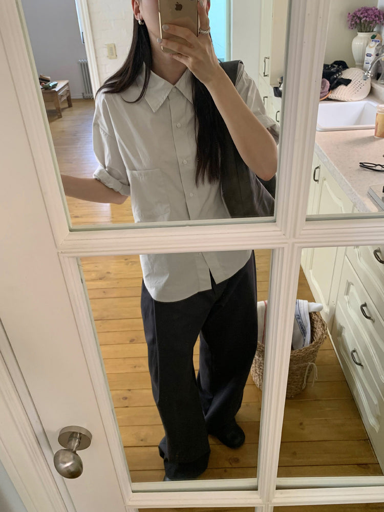 美色翻領短袖襯衫