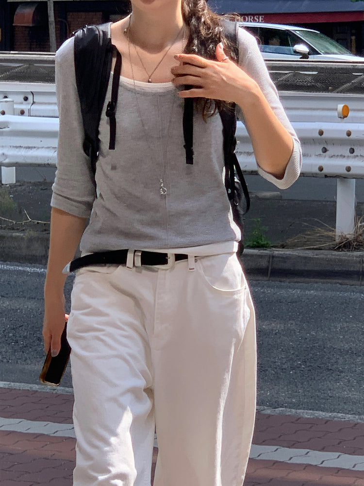 華夫格七分袖上衣