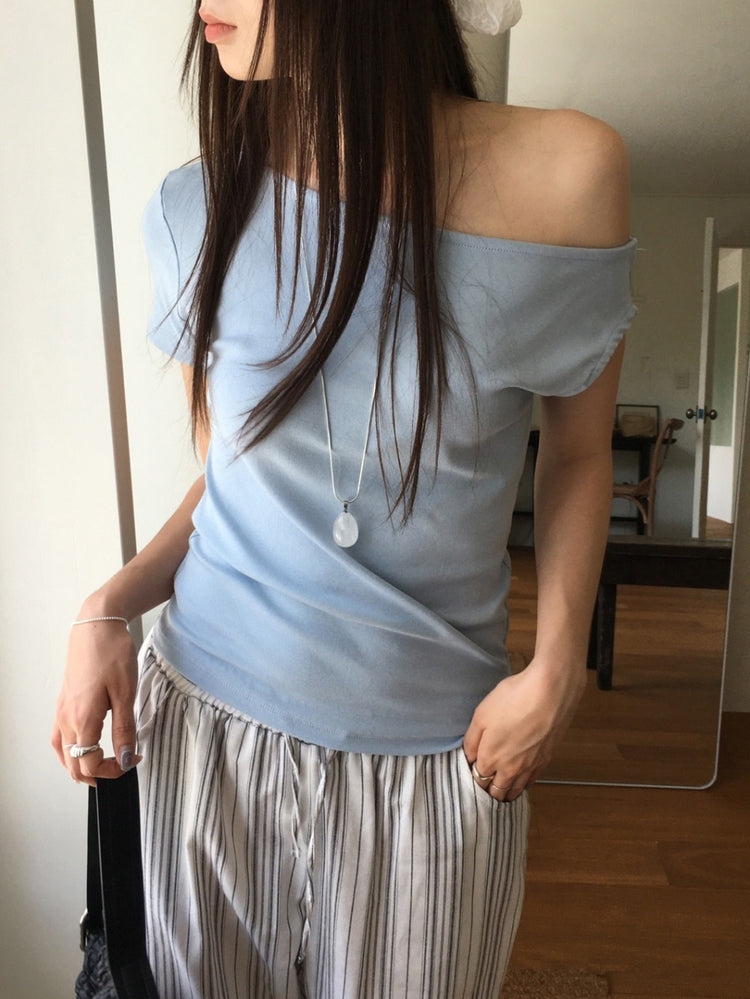 側露肩美色修身上衣