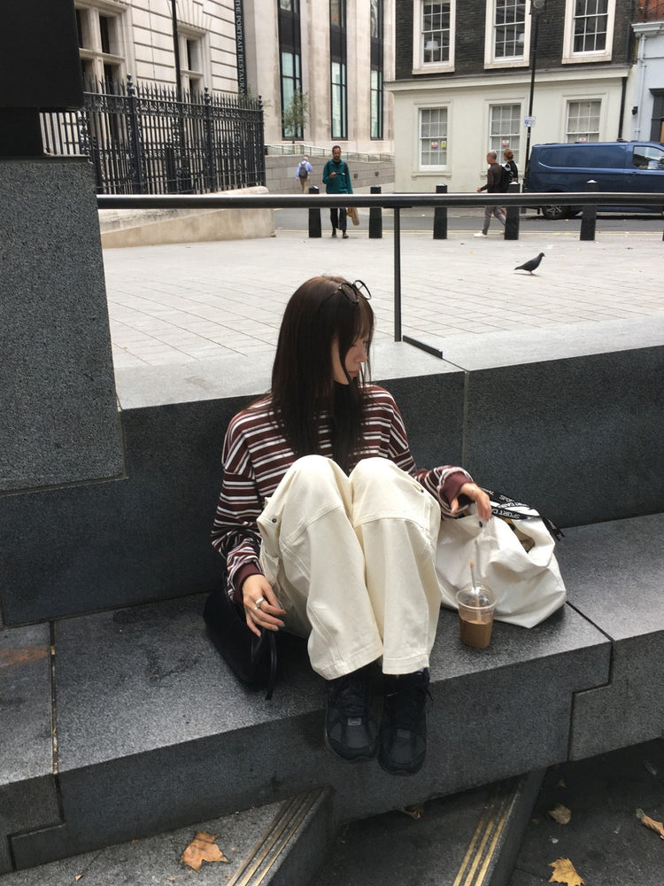 美色撞色條紋寬鬆上衣