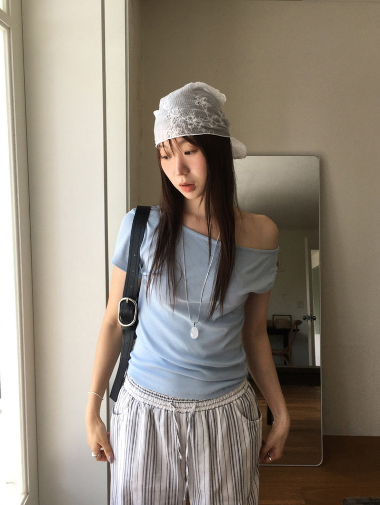 側露肩美色修身上衣