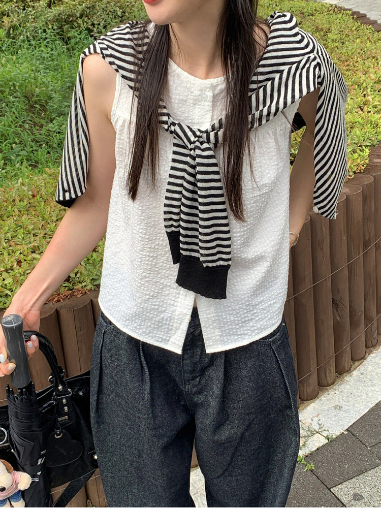 泡泡格紋紋理寬鬆排鈕背心