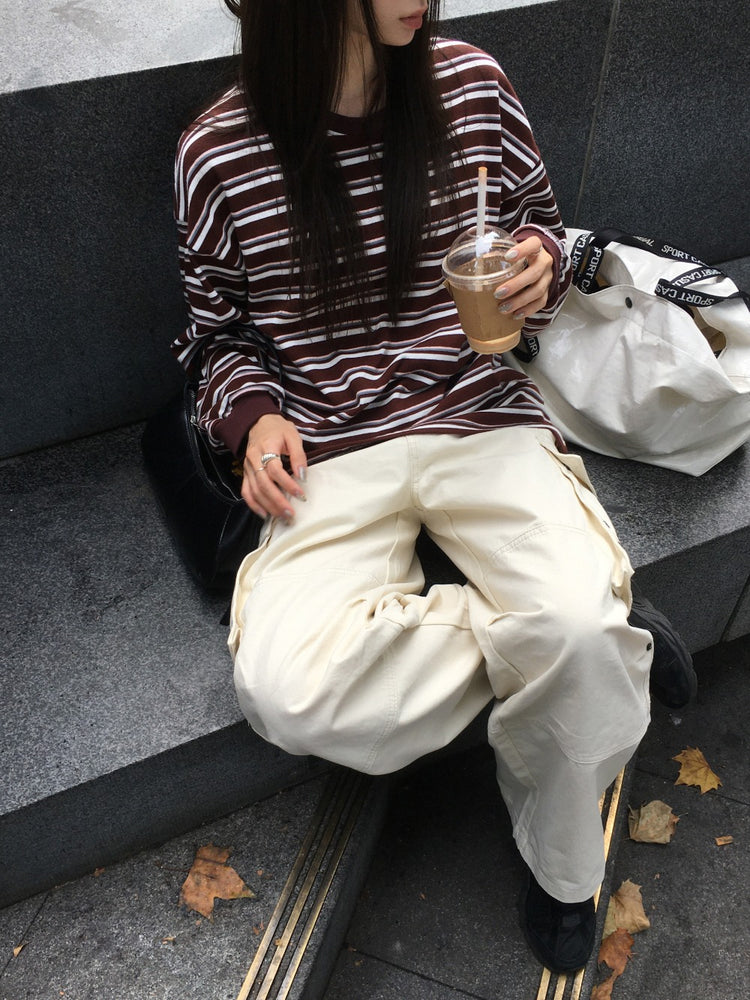美色撞色條紋寬鬆上衣