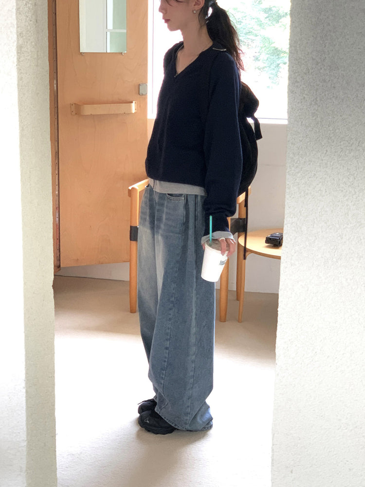 花邊V領排鈕細節上衣